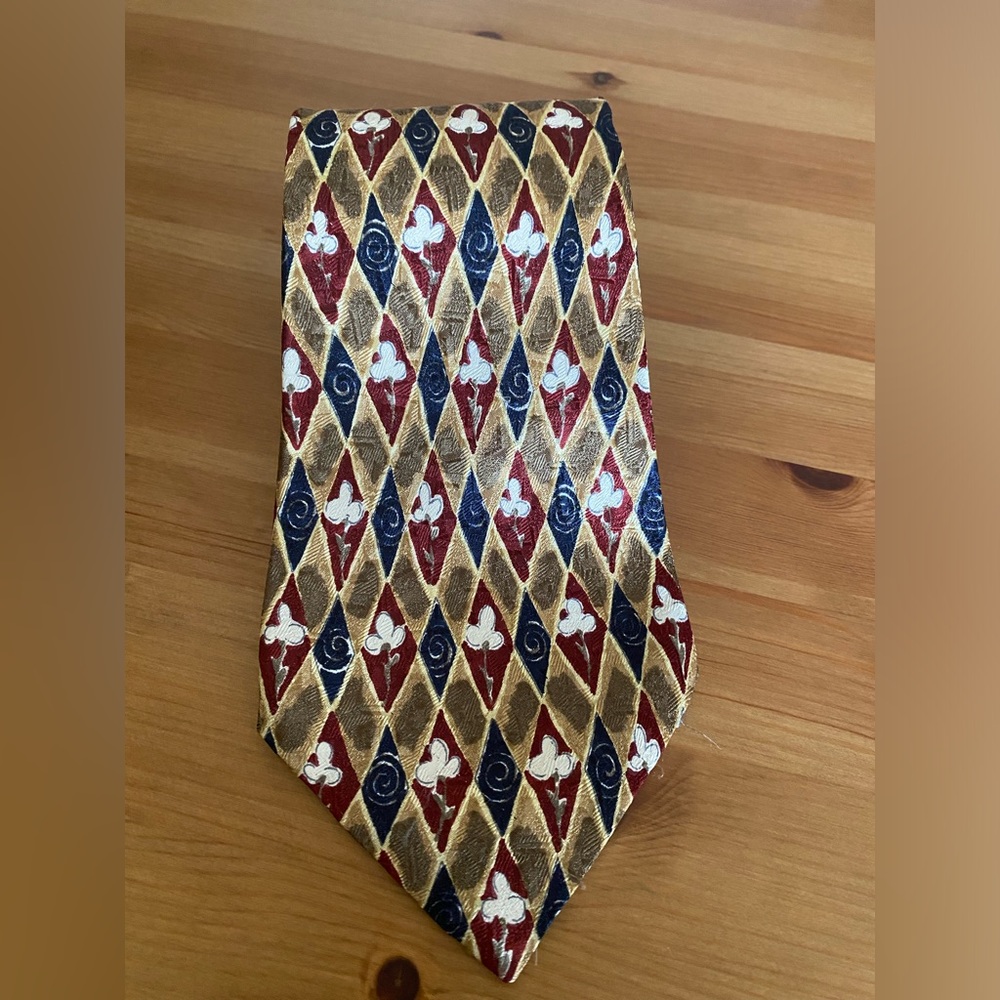 Ermenegildo Zegna Red Blue Gold Diamond Floral Italian Silk Tie